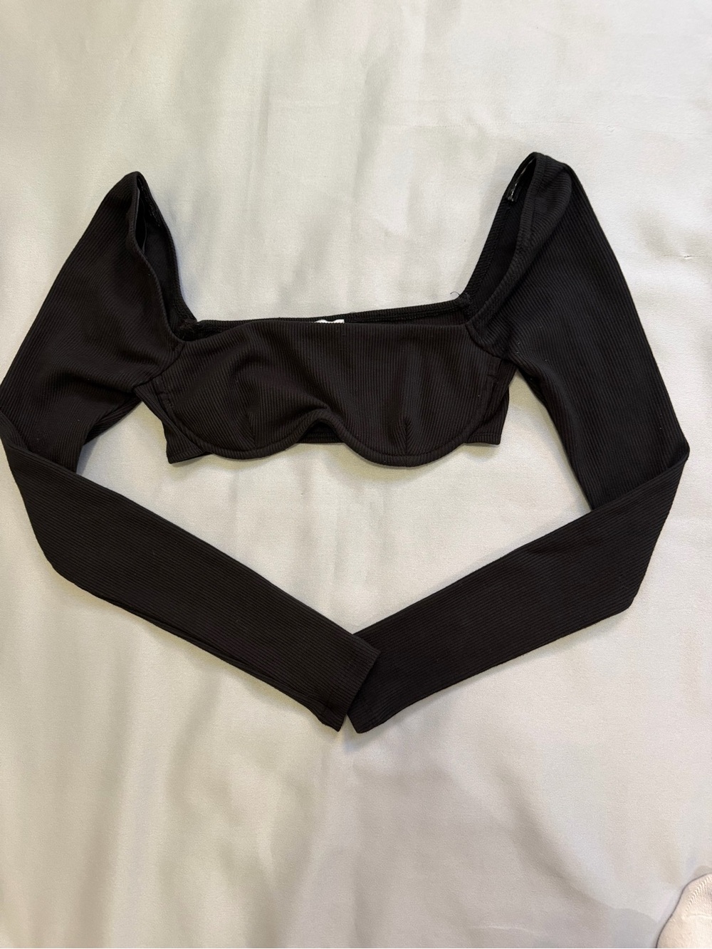 Princess Polly Black Ribbed Underbust Long-Sleeve Crop Top